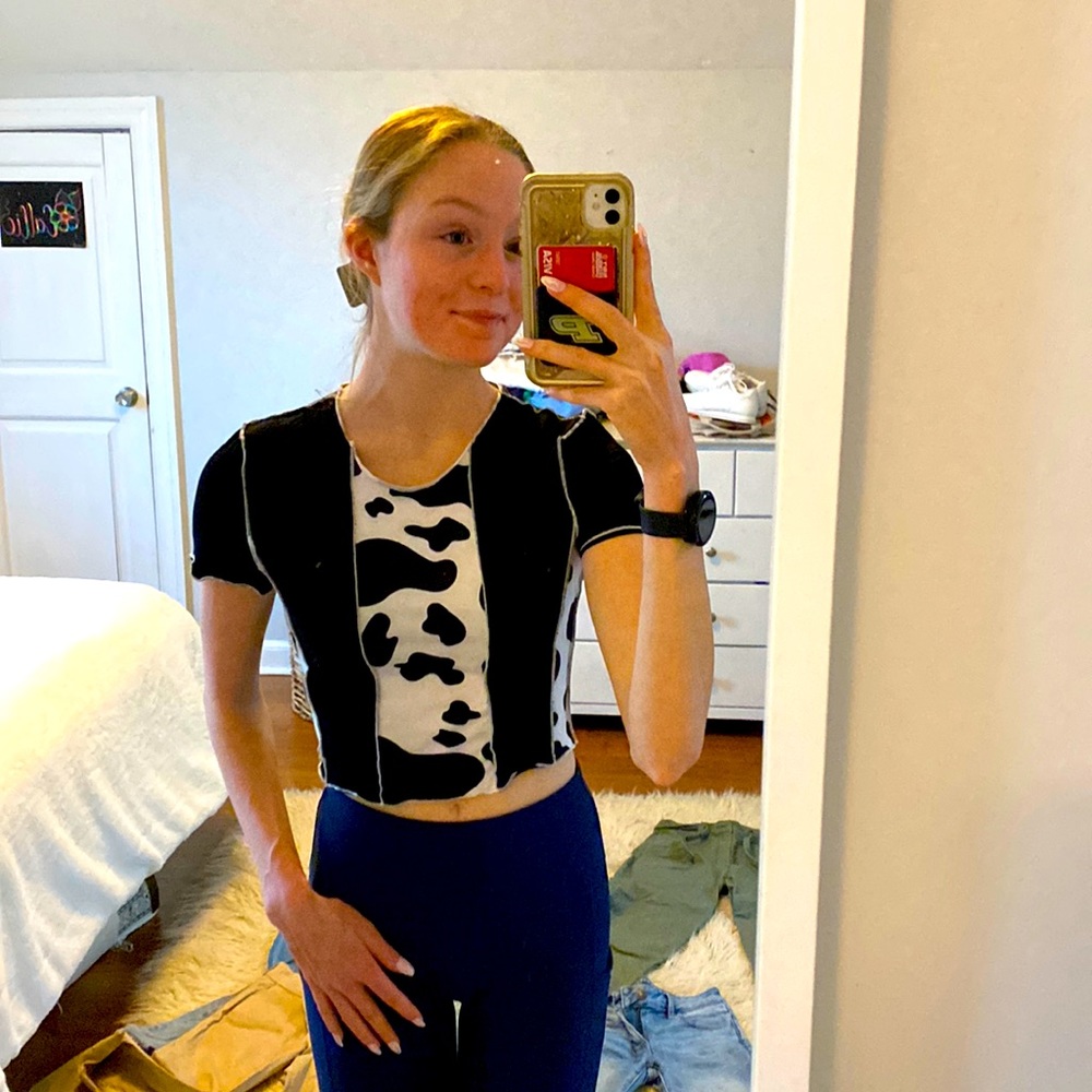 Cow print stripped t-shirt, size small